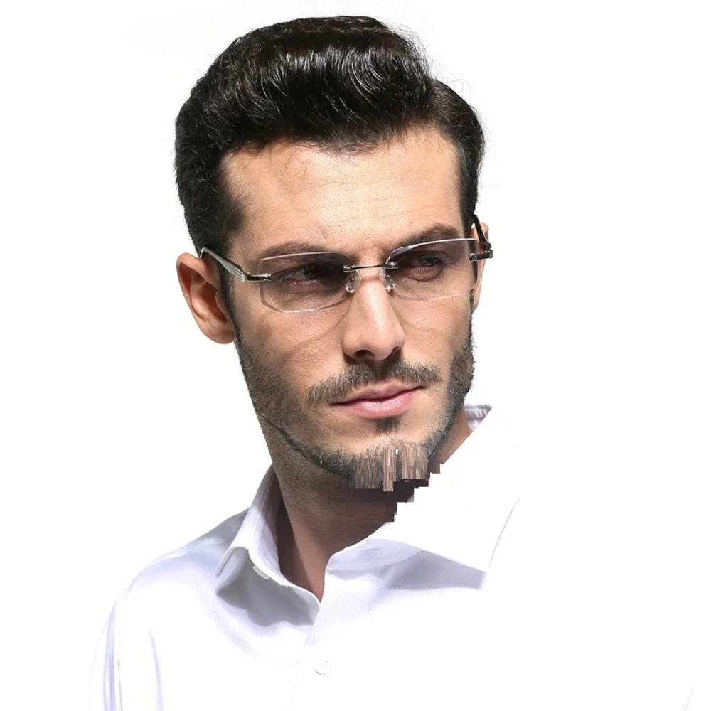 Mens Rimless Rectangular Sunglasses Clear Lens Eyewear Blue Light Retro Classy‎